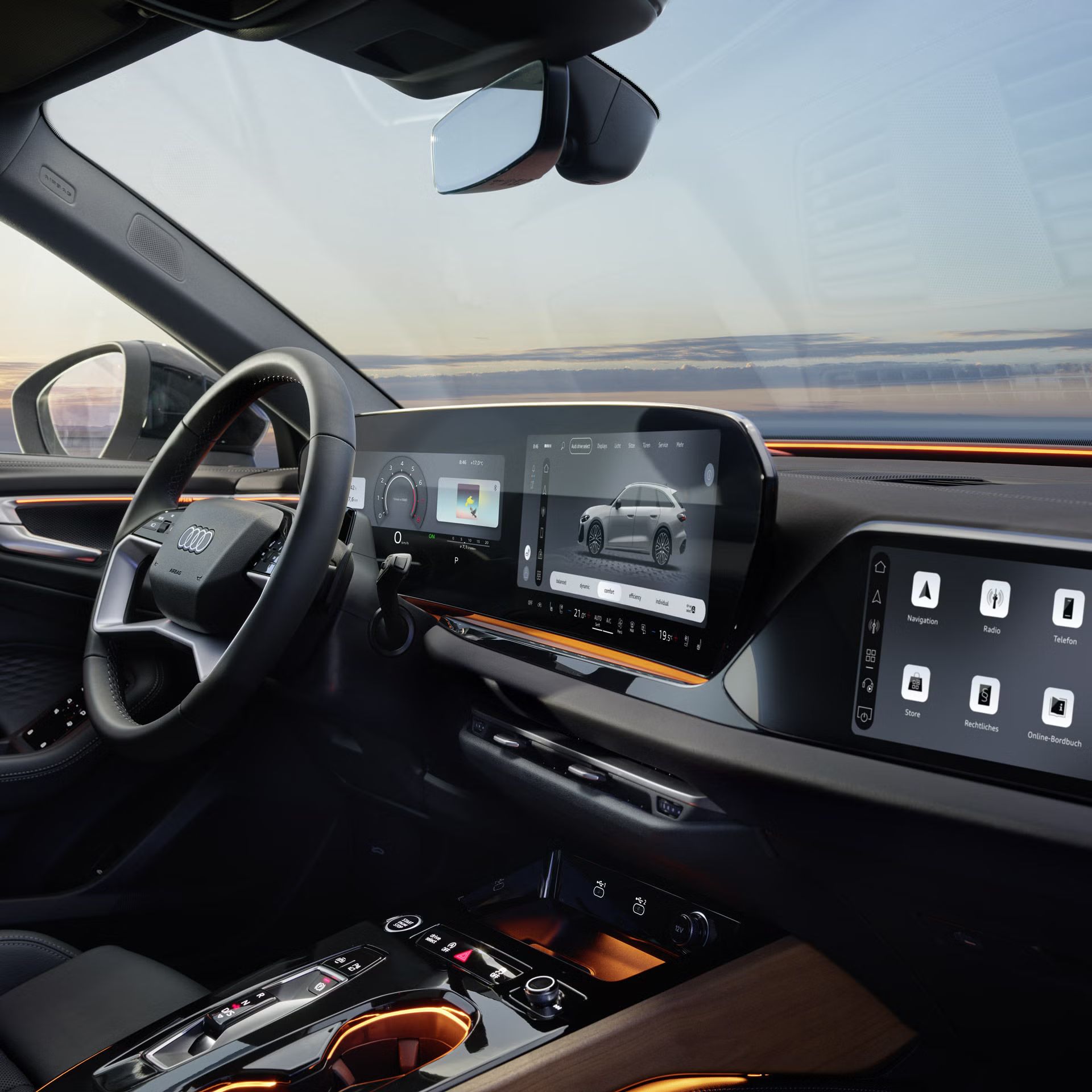Nahaufnahme des Panoramadisplays im Cockpit des A5 Avant.