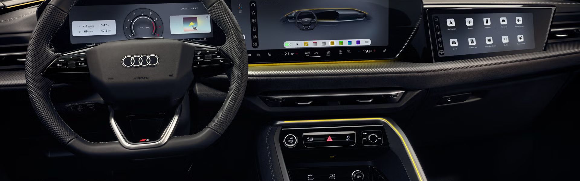 Blick von der Fahrerperspektive in das Cockpit des Q5 Sportback.