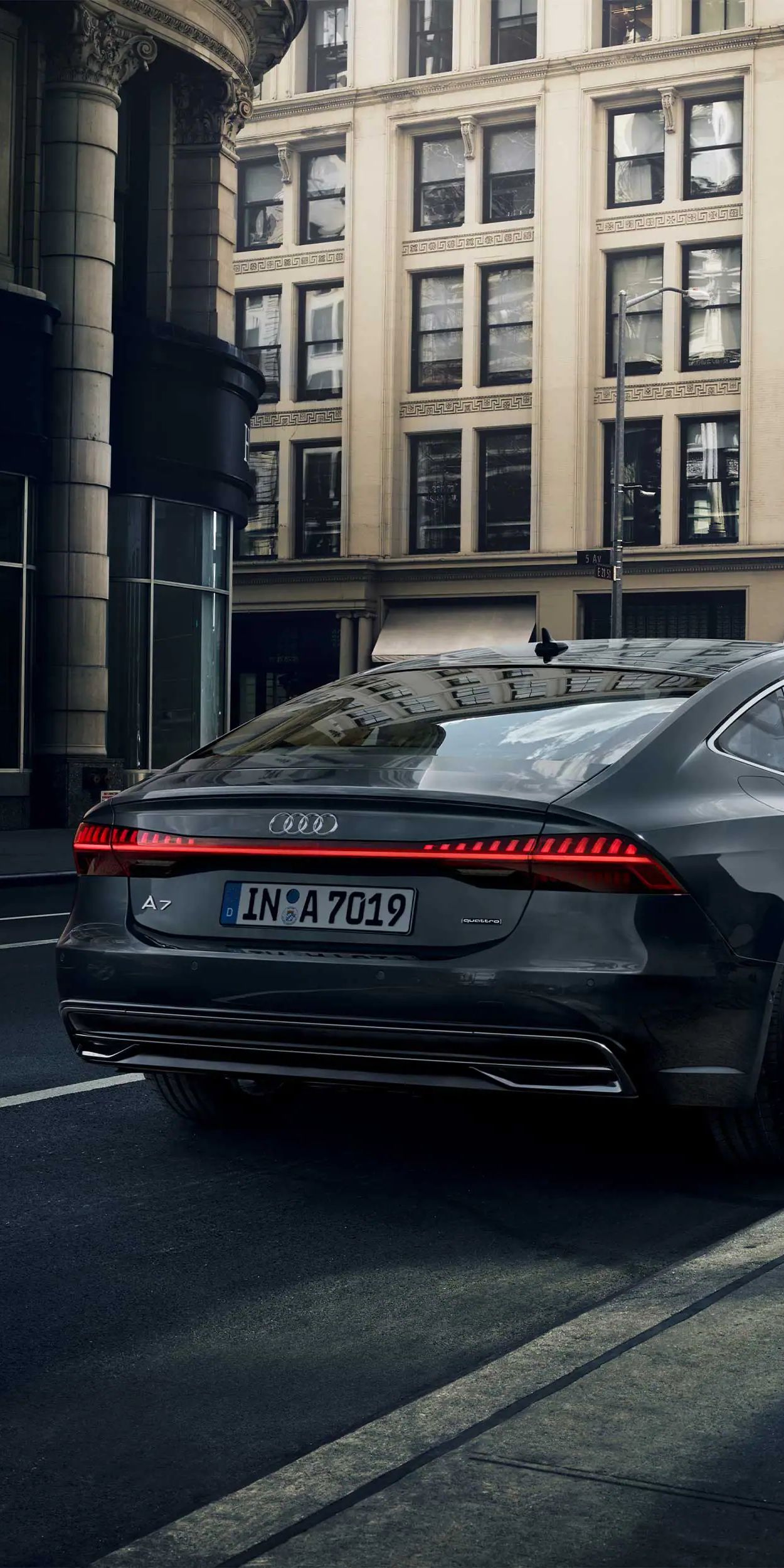 Seitliche Heckansicht Audi A7 Sportback