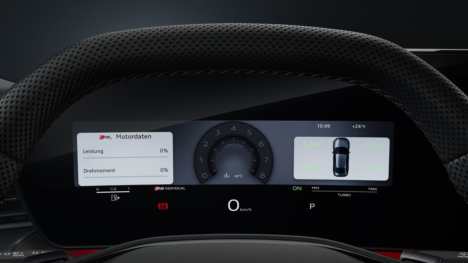 Fokus auf das Audi virtual cockpit plus mit Drehzahlanzeige.