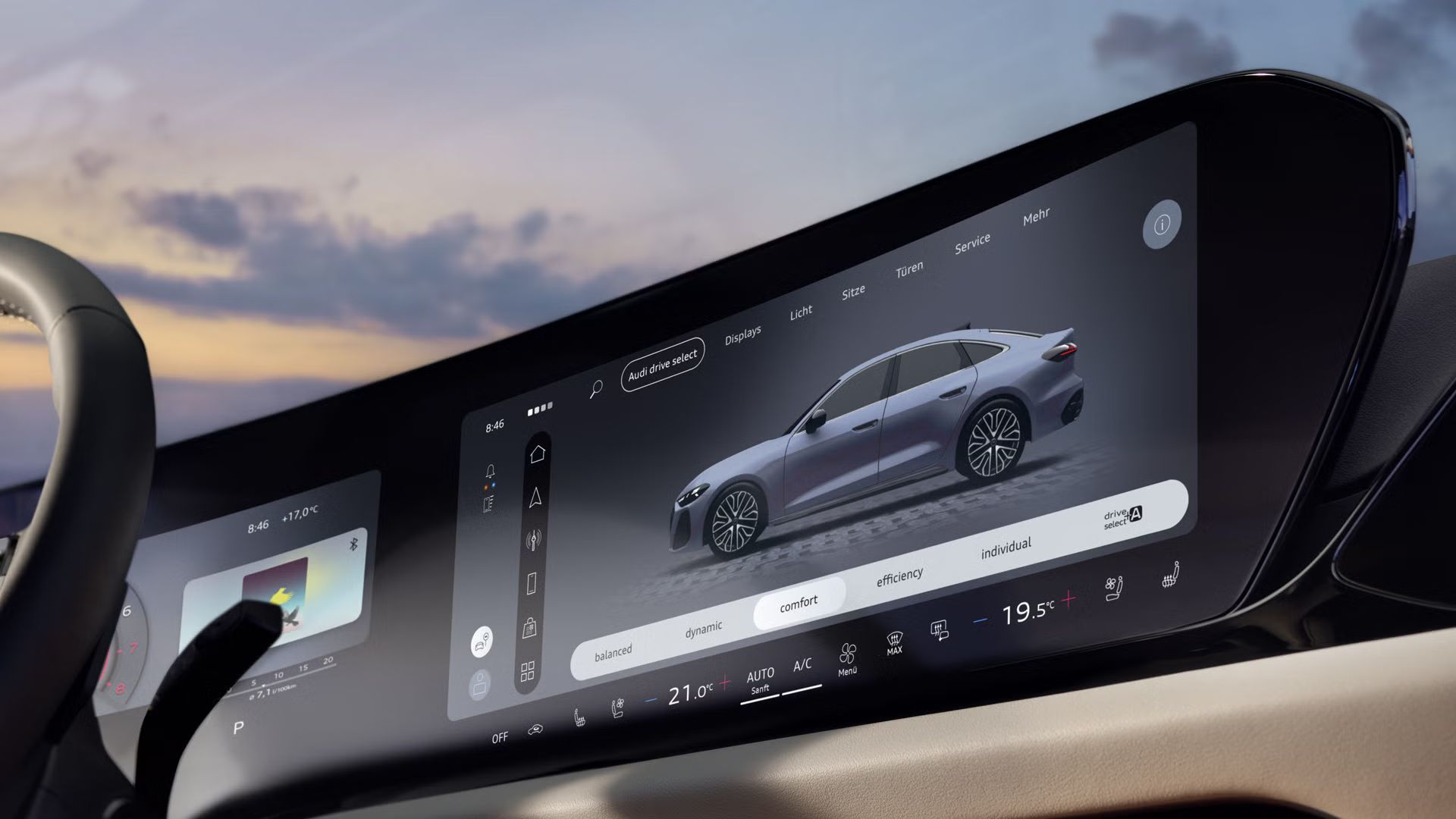 Nahaufnahme des MMI touch-Displays in der A5 Limousine.