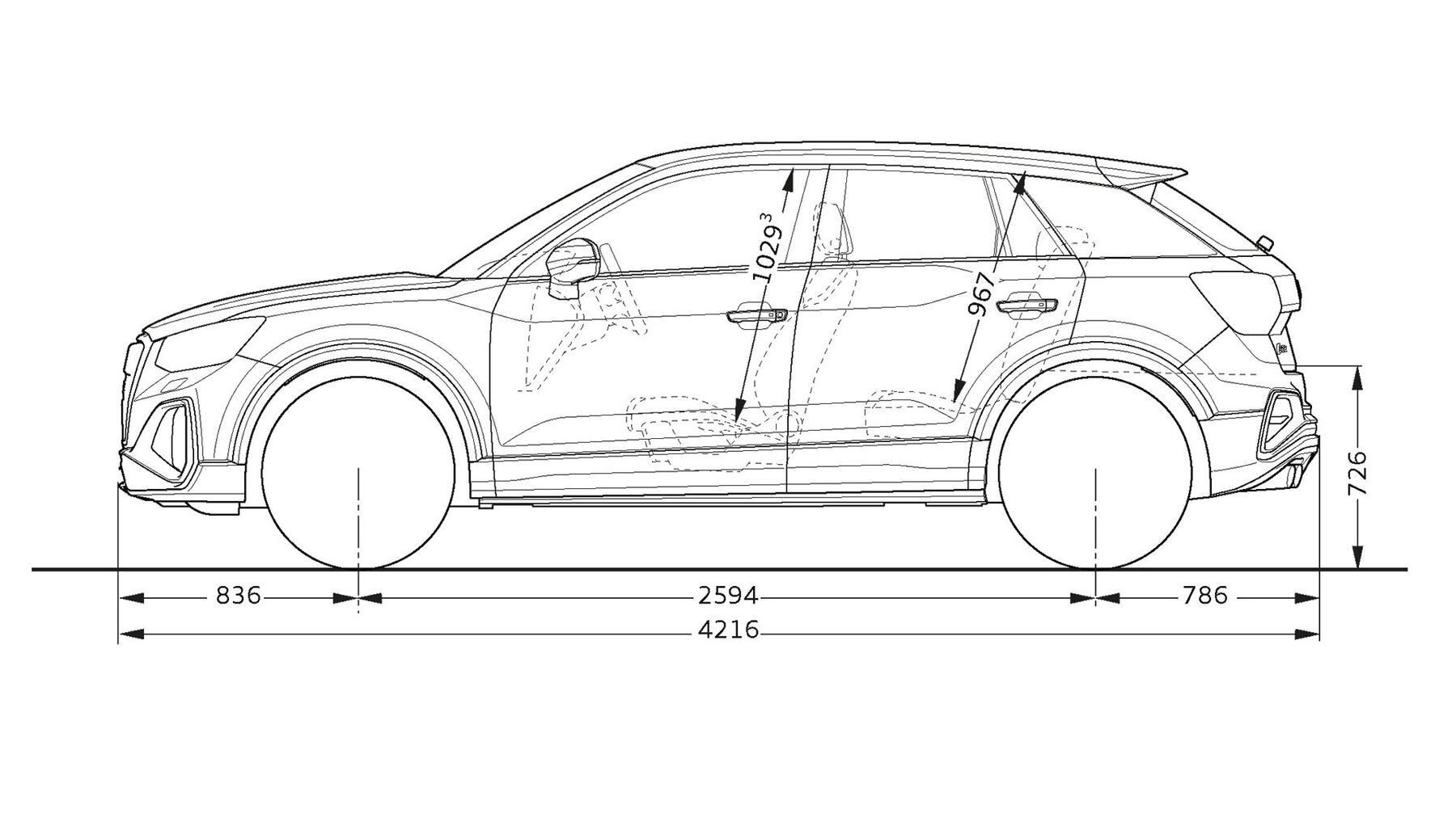 Audi SQ2 Abmessungen Seitenansicht