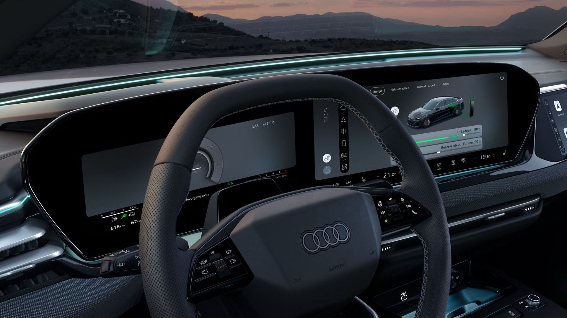 Nahaufnahme des Fahrerdisplays in der A5 Limousine e-hybrid.