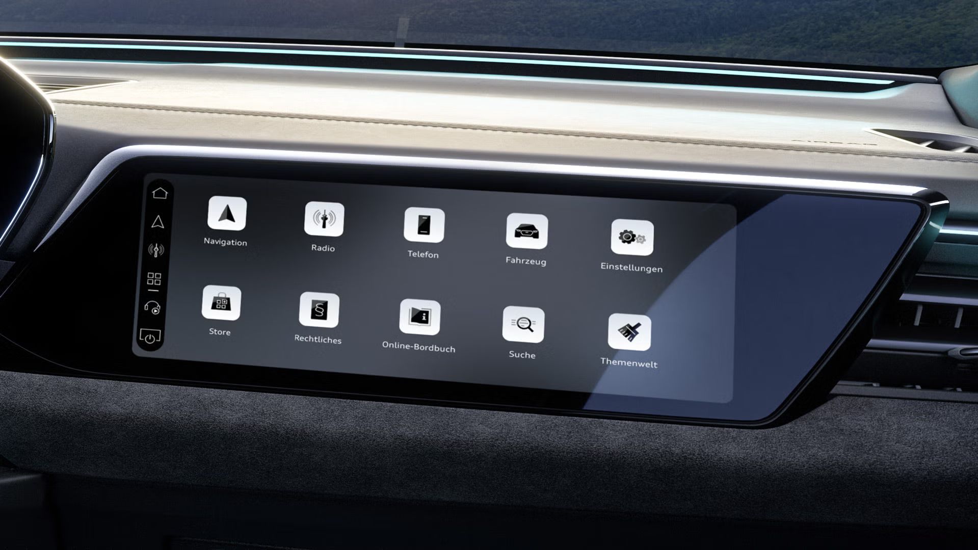 Nahaufnahme des MMI Beifahrerdisplays im A5 Avant e-hybrid.