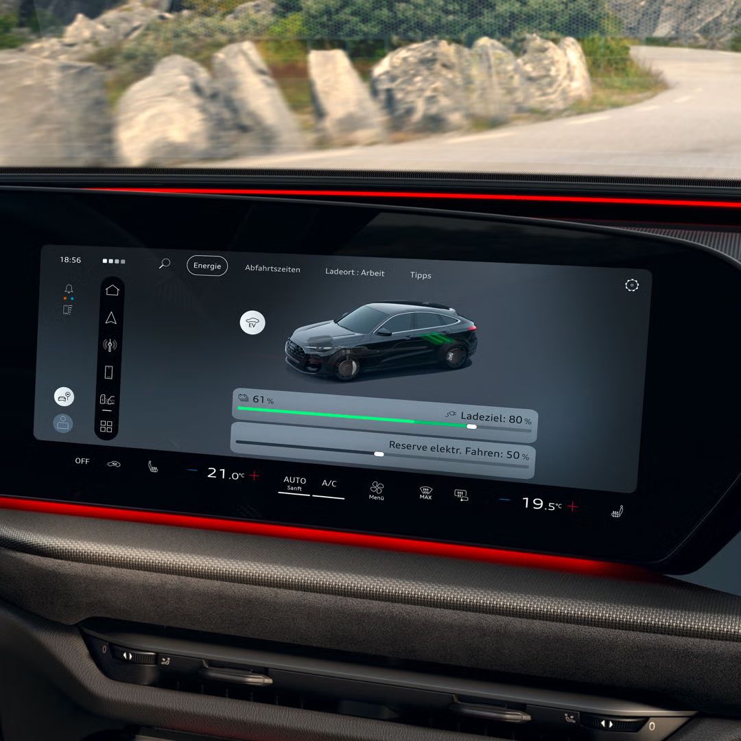 Blick auf das MMI touch-Display des Q5 Sportback e-hybrid. Gezeigt wird die Auswahl verschiedener Fahrmodi.