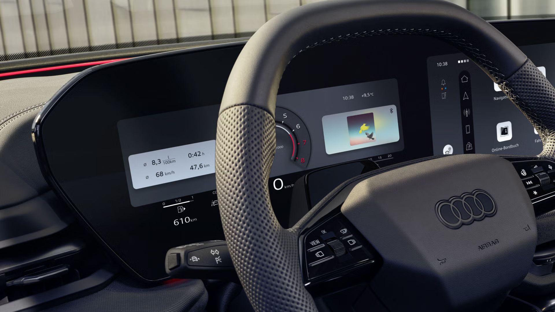 Nahaufnahme des Lenkrads mit dem sich dahinter befindlichen Audi Virtual Cockpit im SQ5 Sportback.