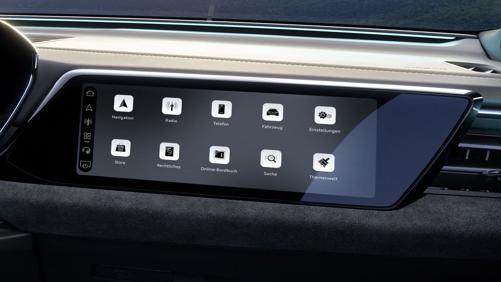Nahaufnahme des MMI Beifahrerdisplays im A5 Avant e-hybrid.