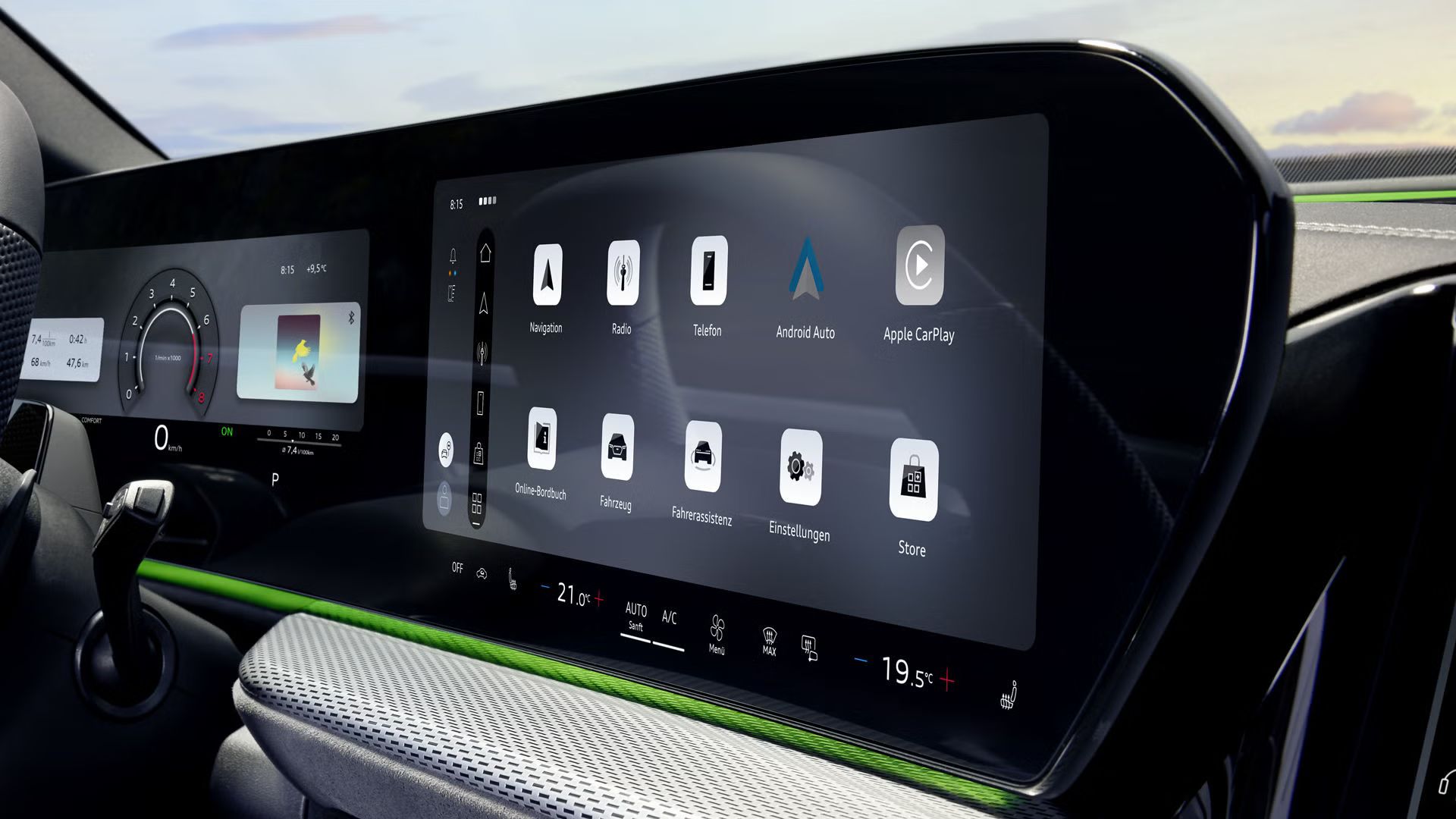 Blick auf das MMI touch-Display des Q5 Sportback e-hybrid. 