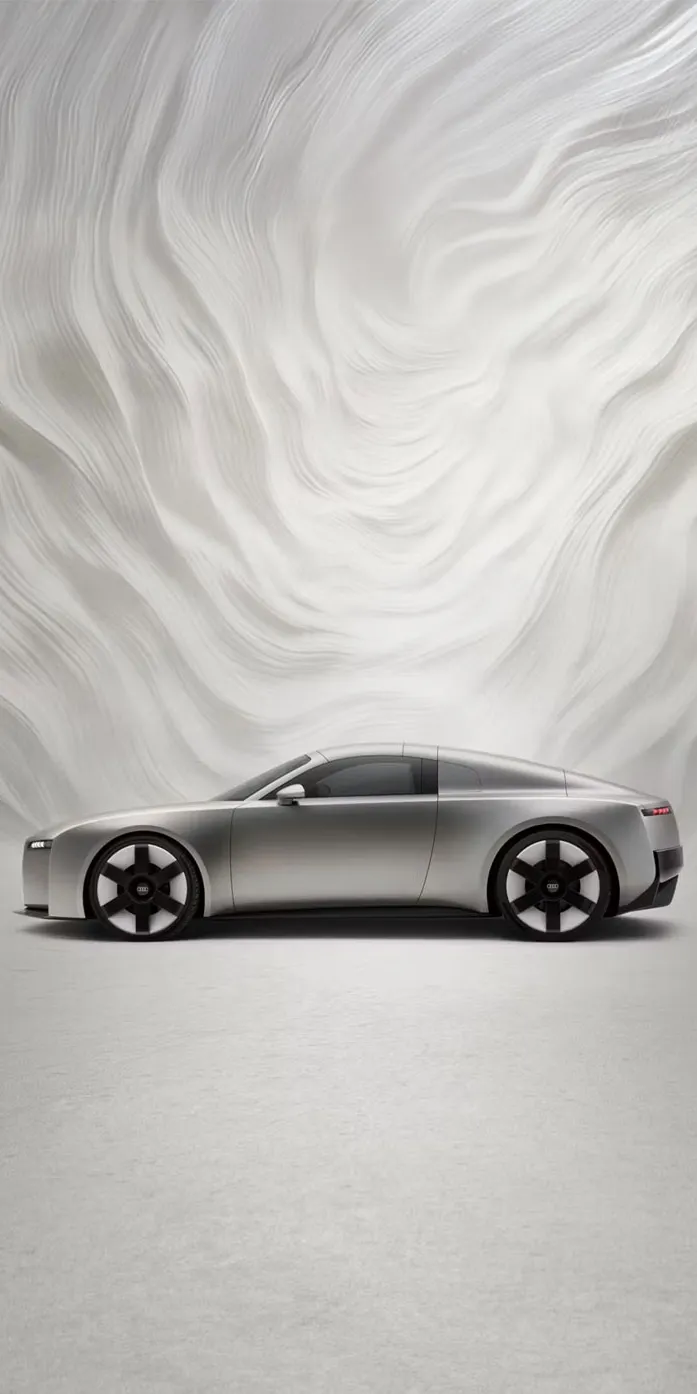 Seitliche Ansicht eines Audi Concept C vor einem graphischen Hintergrund