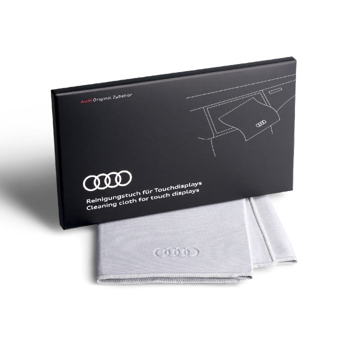 Ein Reinigungstuch für Touch Displays mit Audi Logo.