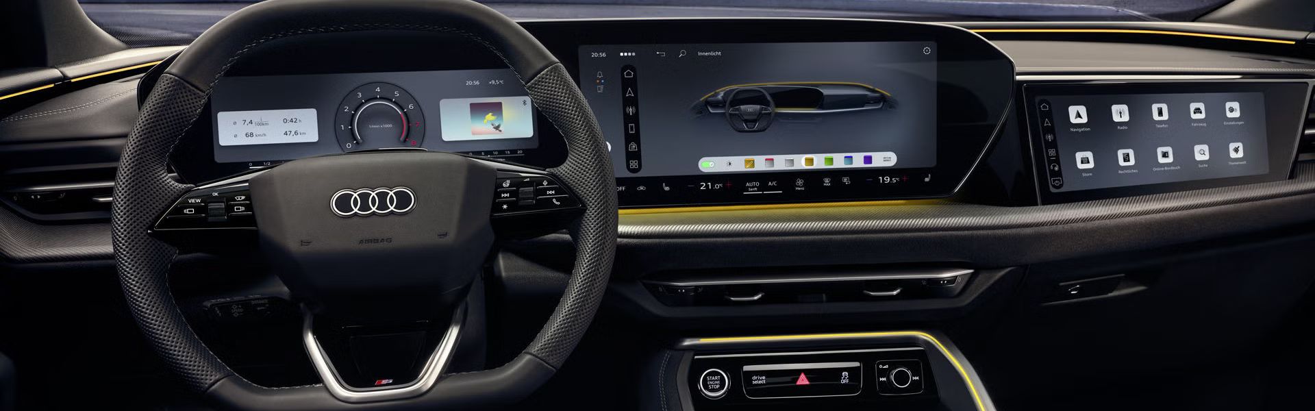 Blick aus der Fahrerperspektive auf das Cockpit des Q5 Sportback.