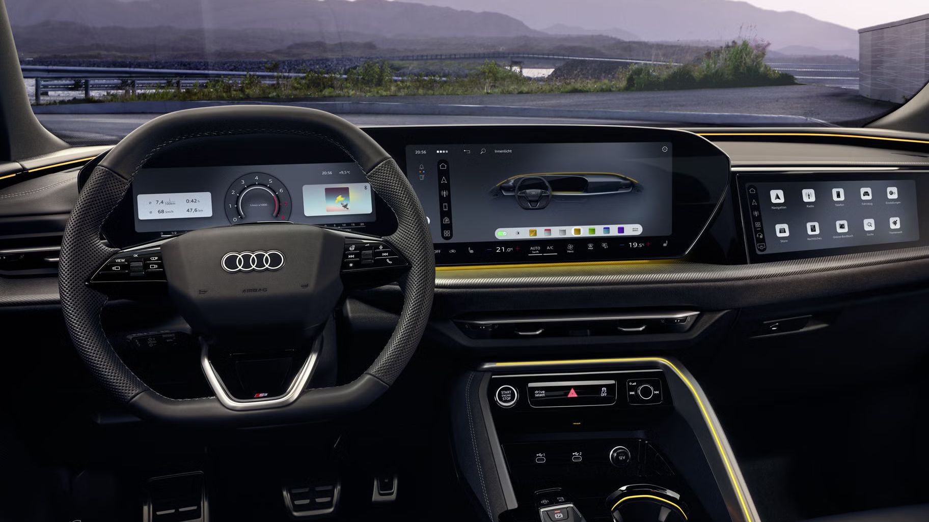 Blick aus der Fahrerperspektive auf das Cockpit des Q5 Sportback.