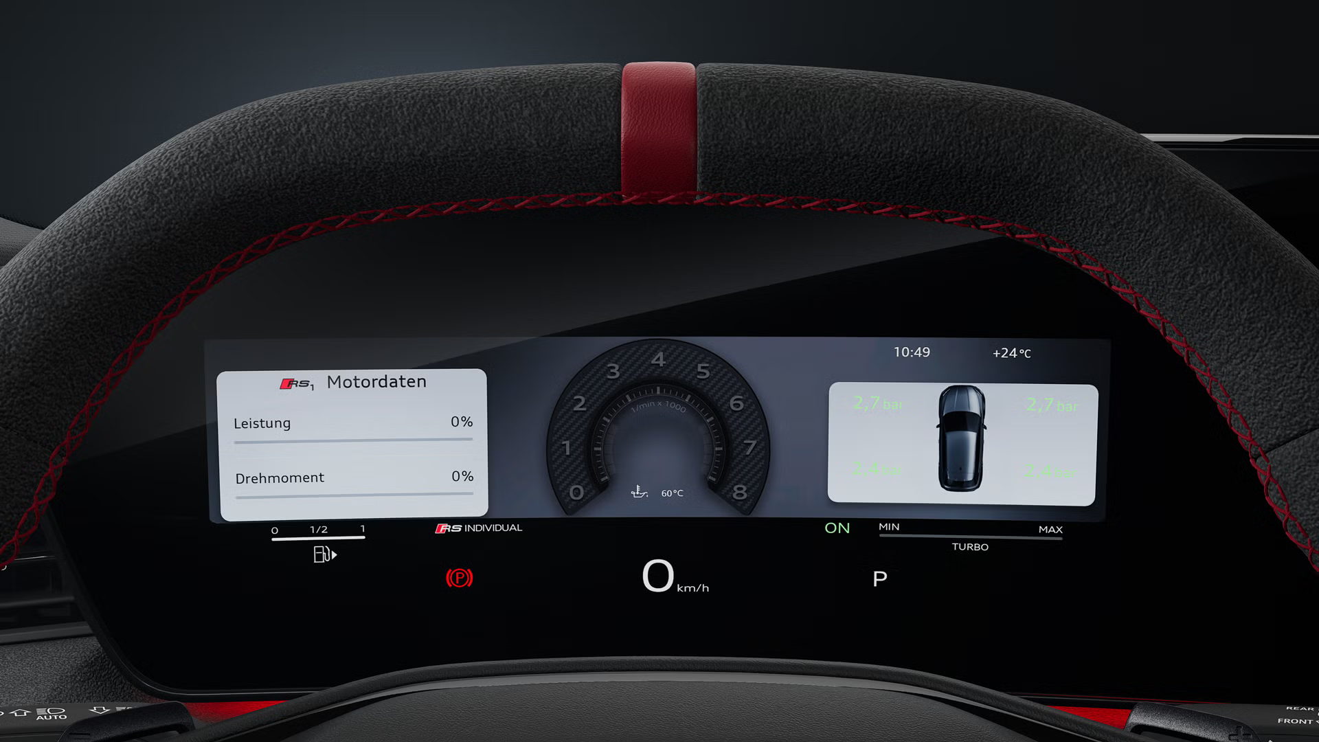 Fokus auf das Audi virtual cockpit plus mit Drehzahlanzeige im Audi RS 3 Sportback