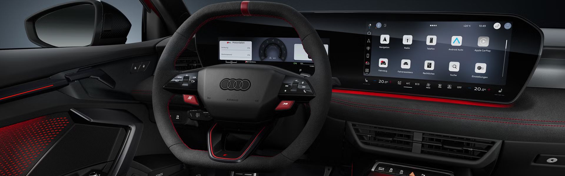 Blick von schräg hinten auf das Cockpit des Audi RS 3 Sportback.