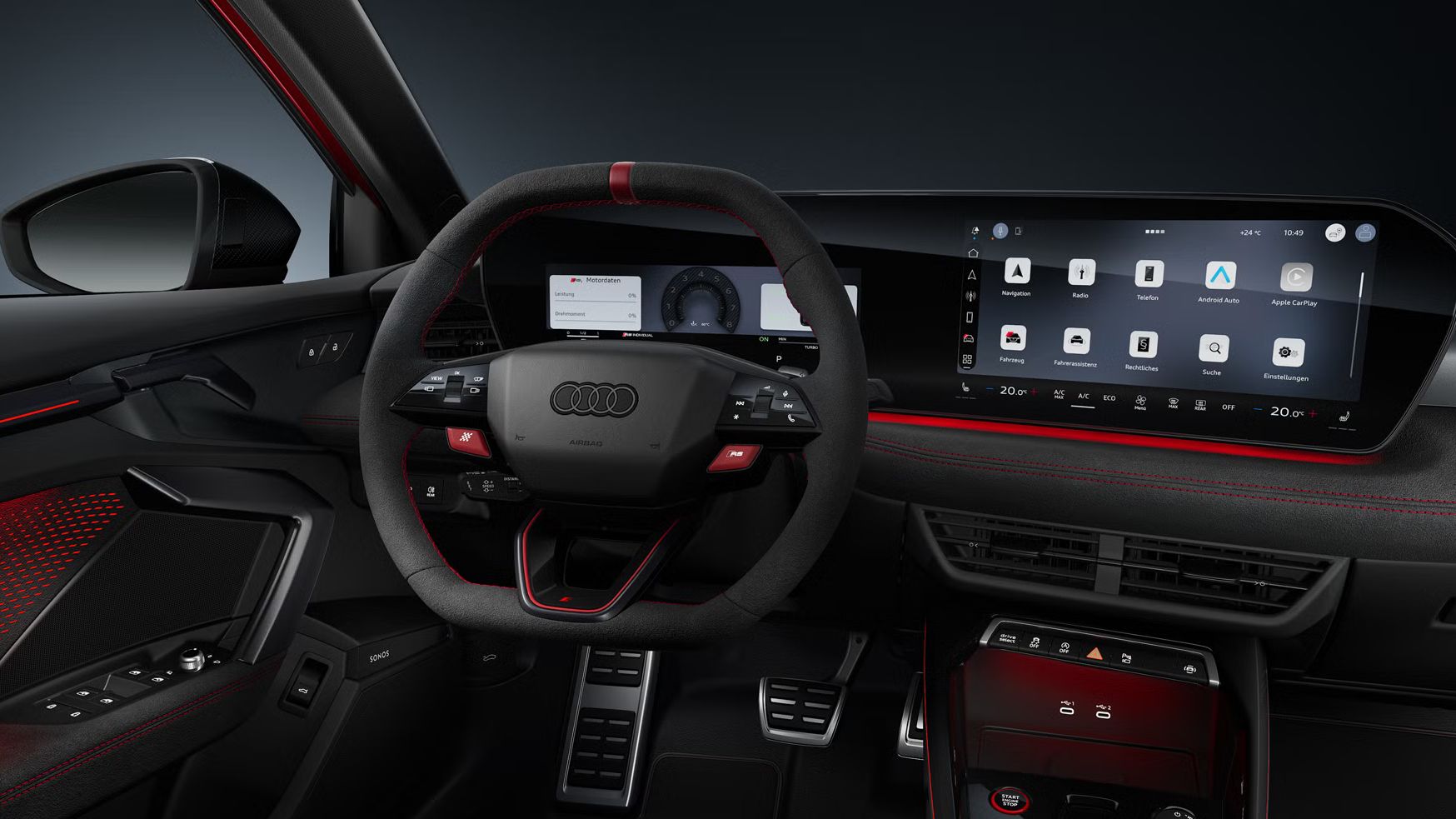 Blick von schräg hinten auf das Cockpit des Audi RS 3 Sportback.