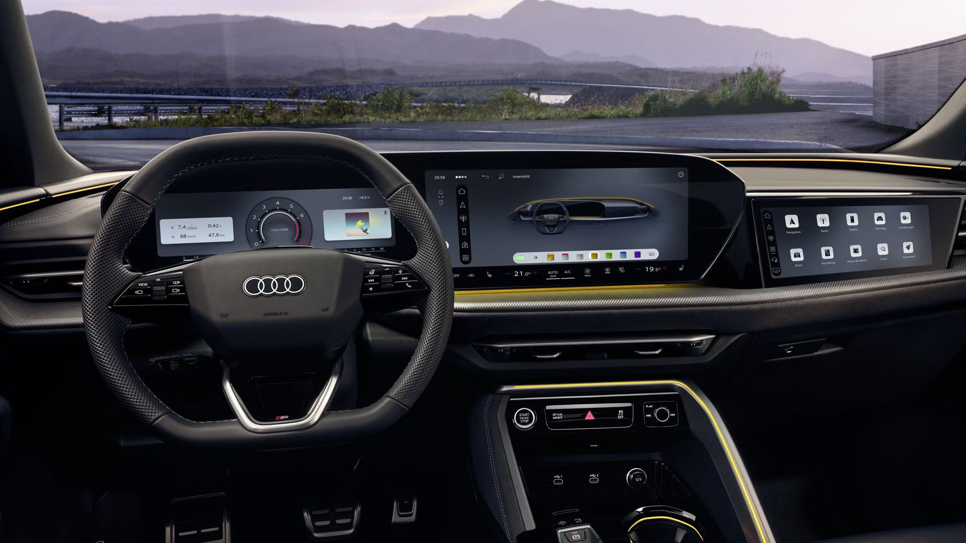 Blick aus der Fahrerperspektive auf das Cockpit des Q5 Sportback.