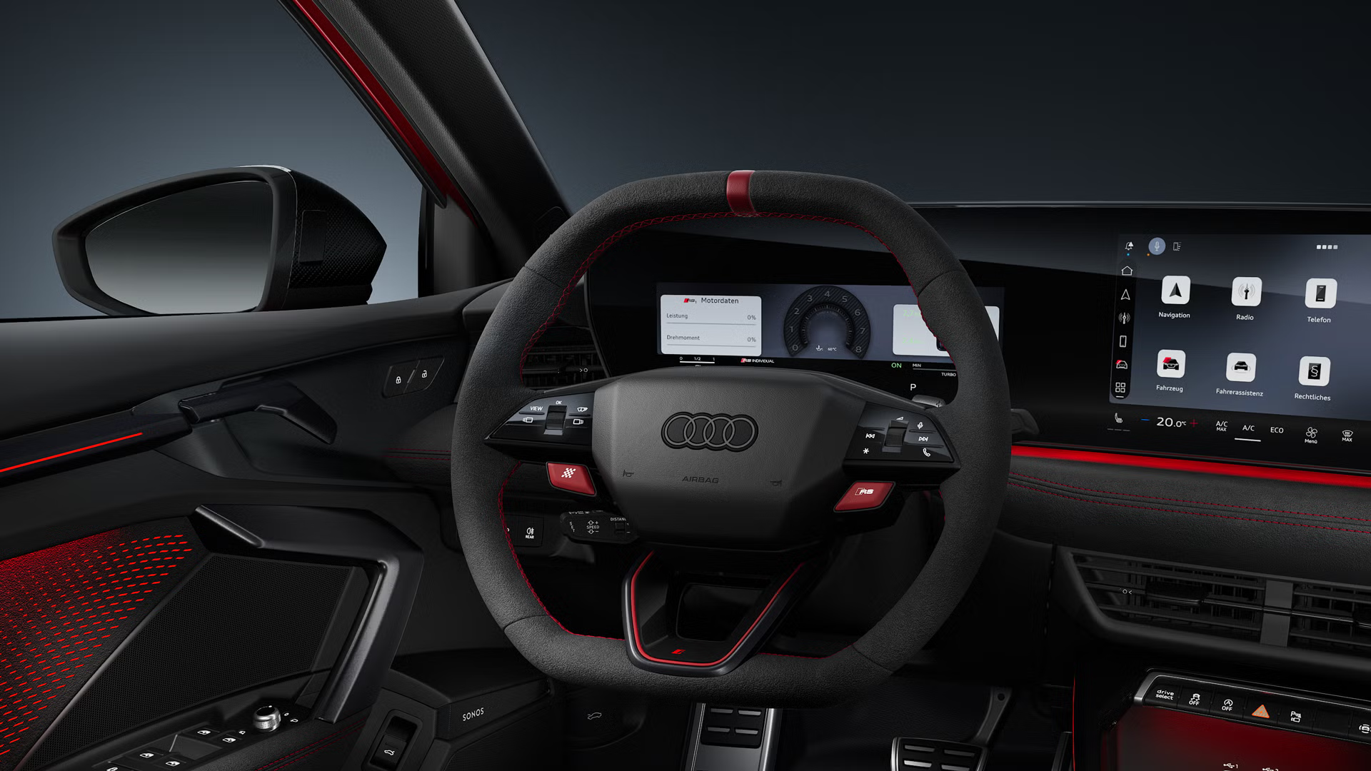 Blick von schräg hinten auf das Cockpit des Audi RS 3 Sportback.