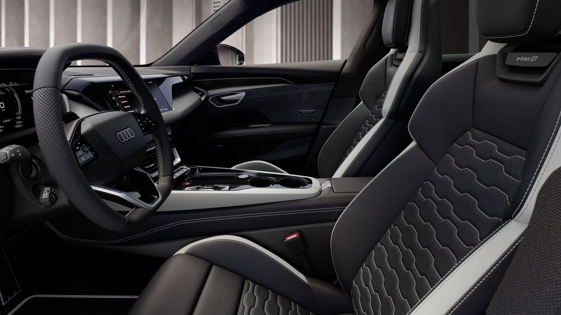Innenraum eines Audi e-tron GT quattro mit besonderer Audi exclusive Ausstattung.