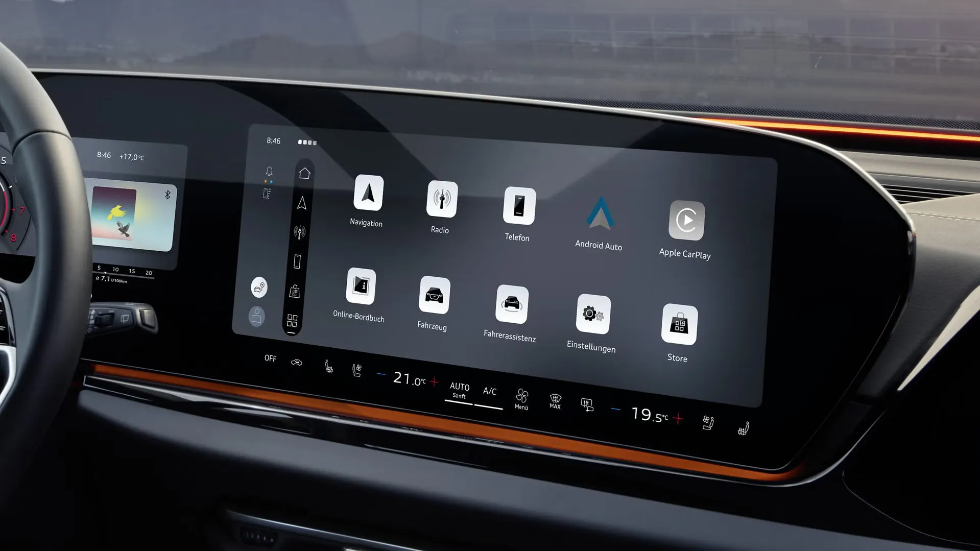 Nahaufnahme des Panoramadisplays im Cockpit des A5 Avant.