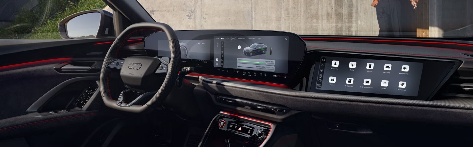Cockpit und Beifahrerdisplay im Audi Q5 Sportback e-hybrid