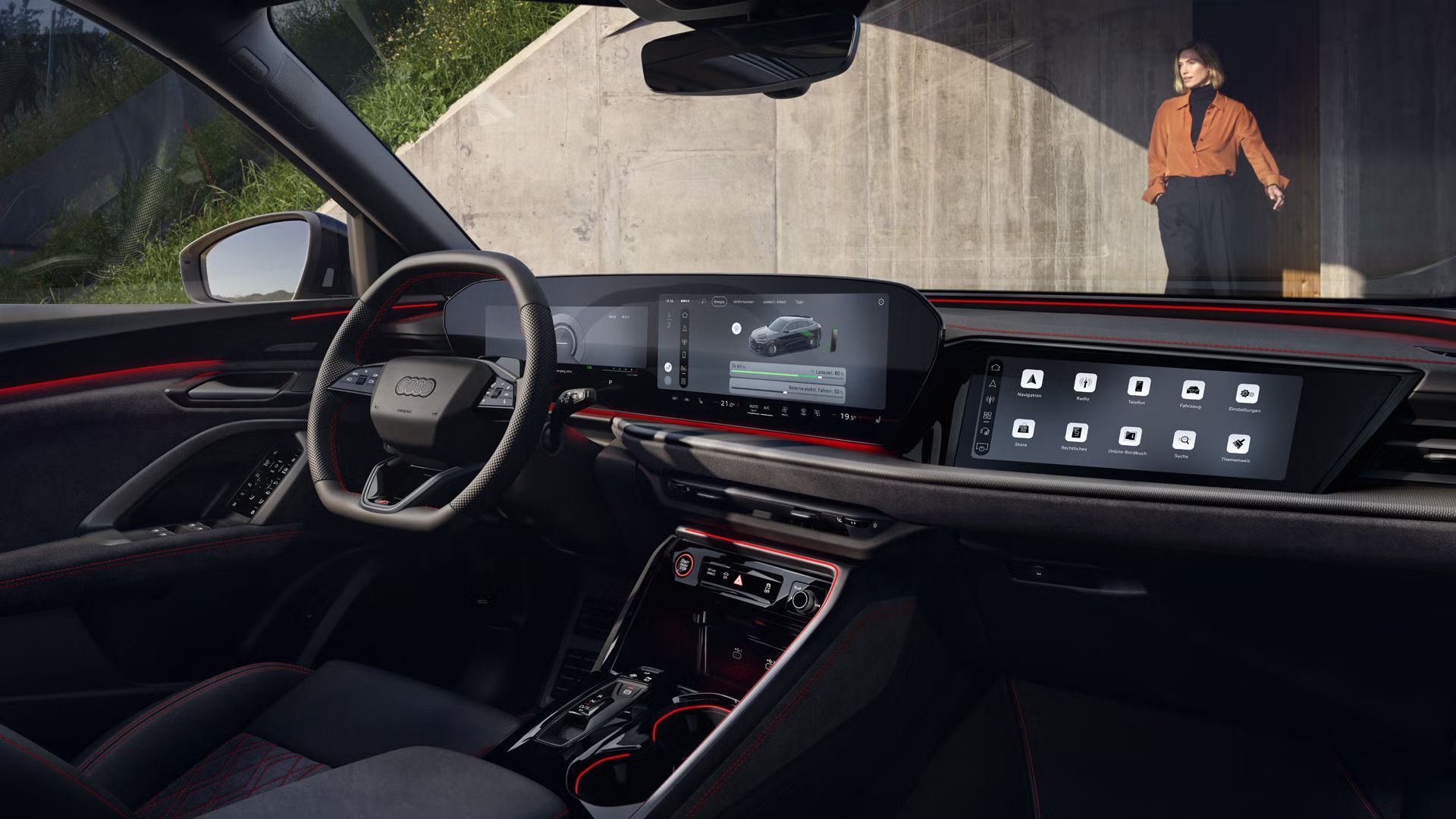 Cockpit und Beifahrerdisplay im Audi Q5 Sportback e-hybrid